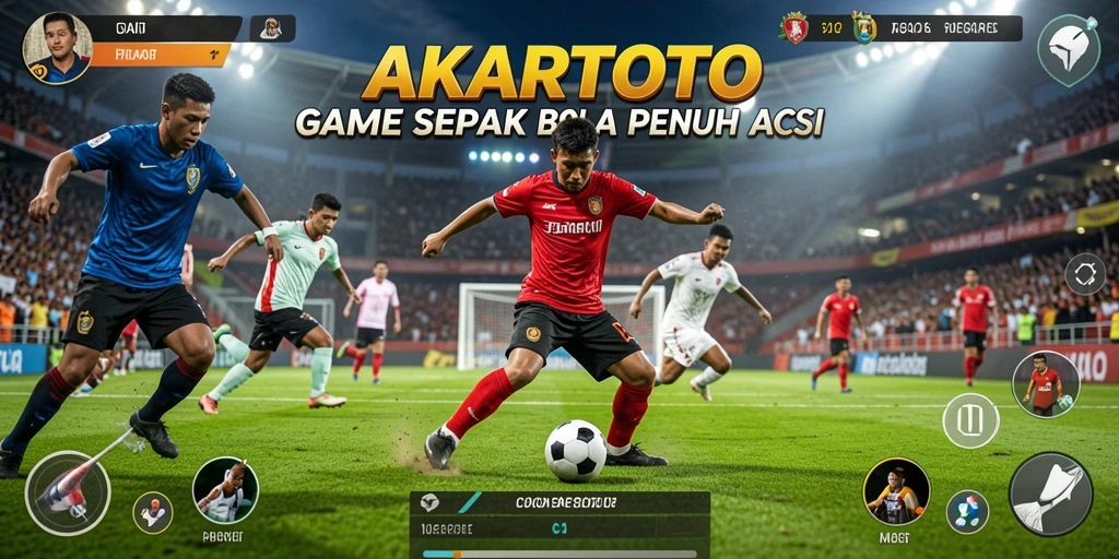 Tampilan gameplay seru di lapangan sepak bola.
