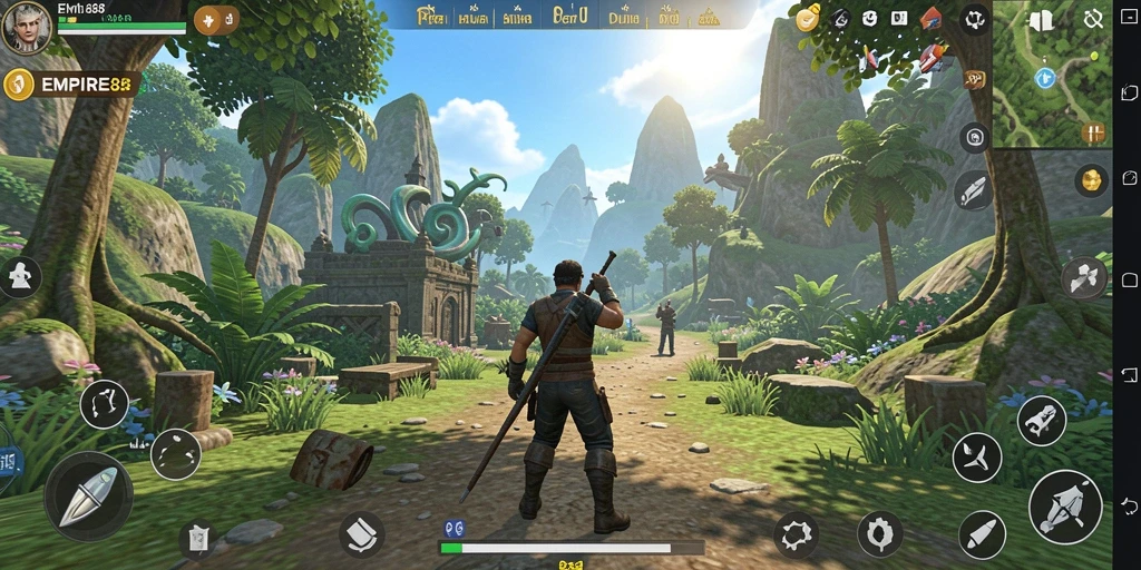 Screenshot gameplay EMPIRE88 yang menampilkan petualangan di dunia terbuka.
