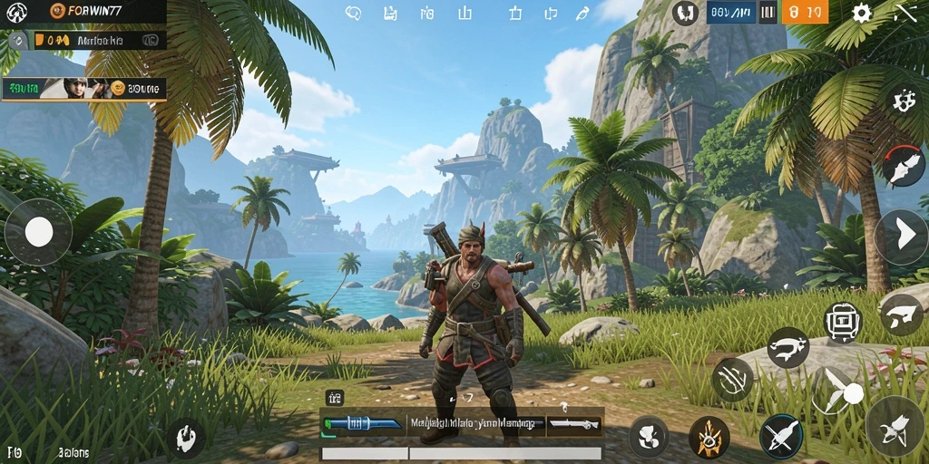 Screenshot gameplay FORWIN77 menampilkan eksplorasi dunia terbuka yang luas.