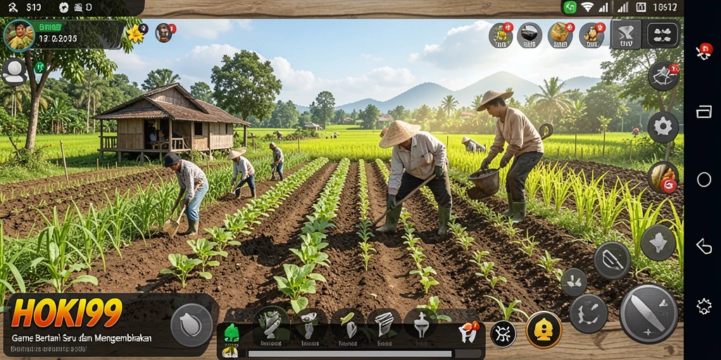 Tampilan menarik dari gameplay HOKI99 yang berfokus pada bertani.
