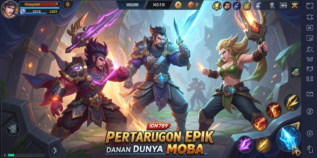 Screenshot gameplay menunjukkan aksi seru dalam IDN789 MOBA.