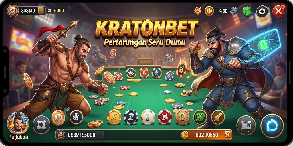 Screenshot KRATONBET menampilkan pertarungan seru karakter di arena.