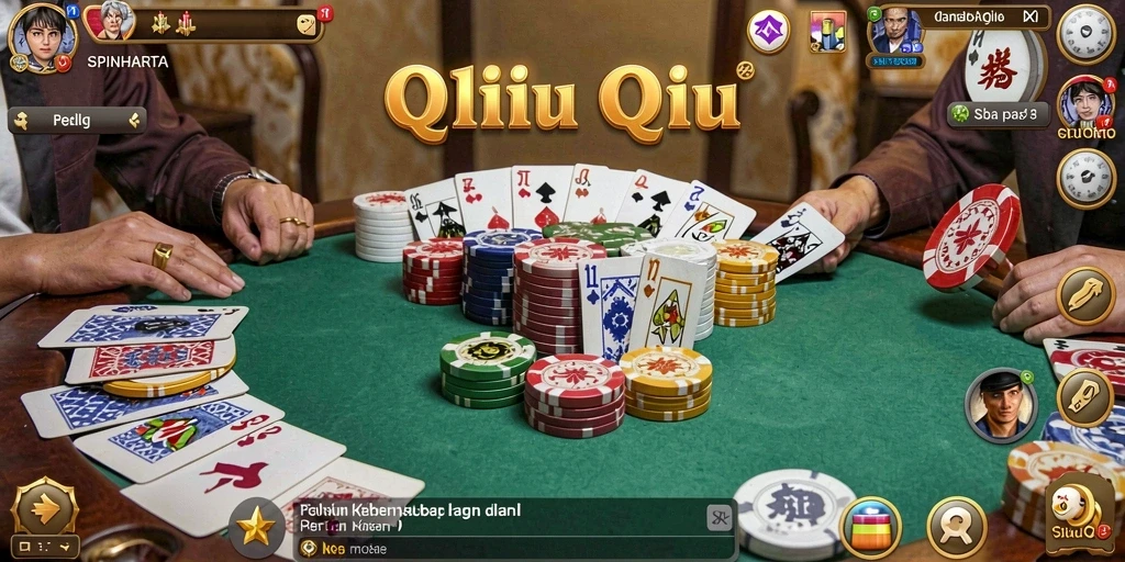 Tangkapan layar utama memperlihatkan aksi seru dalam permainan QiuQiu.